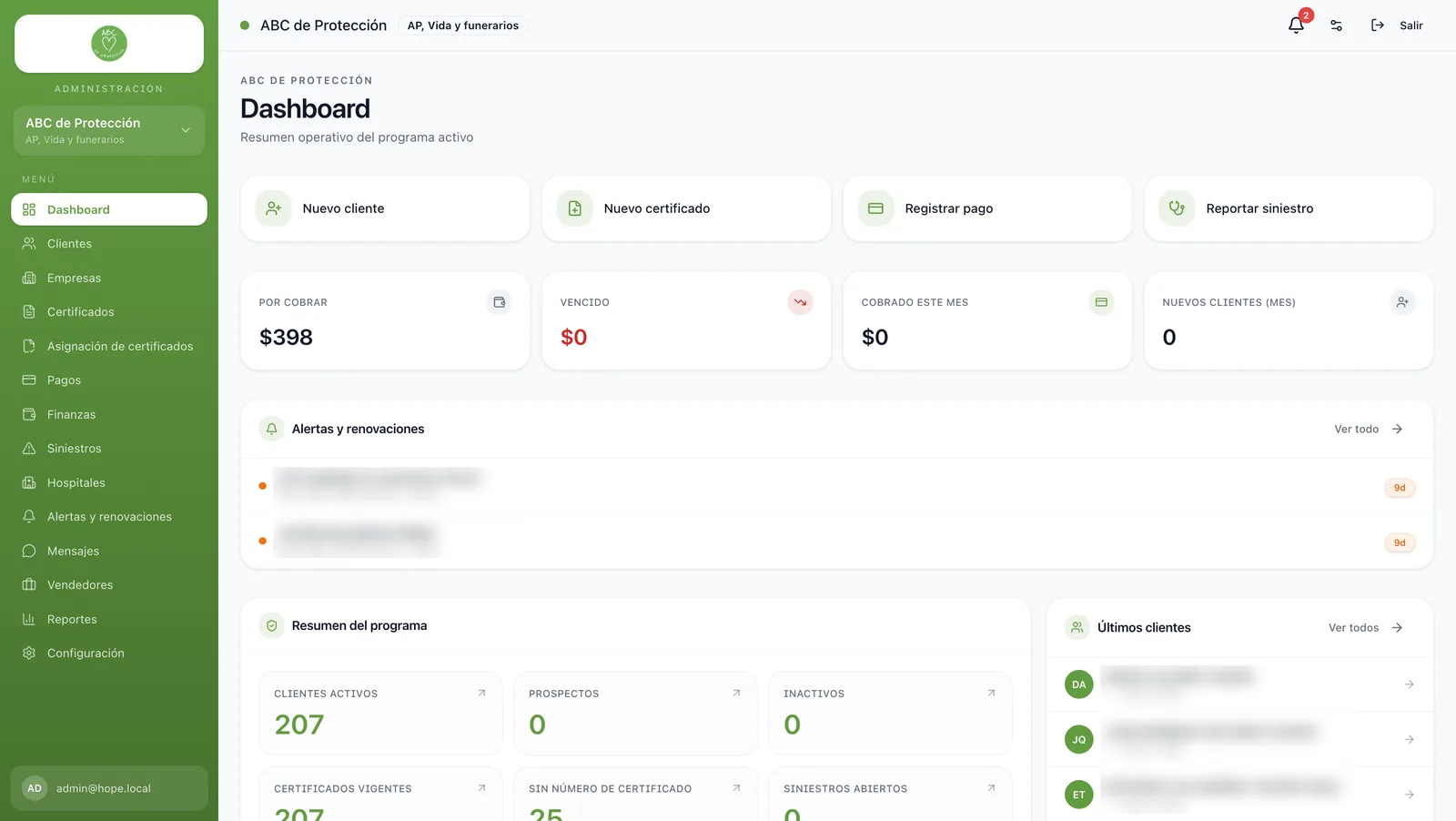 Pantalla de CRM y ventas